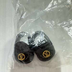 Black Labubu toy Shoes with Gold Logo